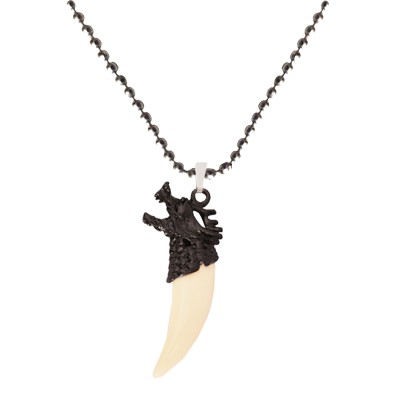 Menjewell Wild life  White:Gray Artificial Design Wolf Tooth Pendant With Chain