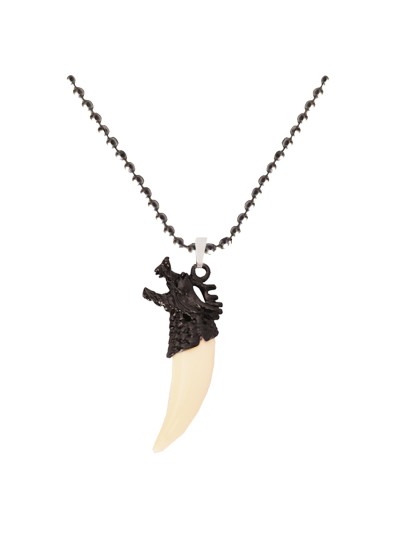 Menjewell Wild life  White:Gray Artificial Design Wolf Tooth Pendant With Chain
