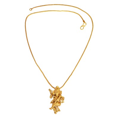 Gold Plated Mini Dancing Ganesha/Ganpati Pendant With Chain For Men 