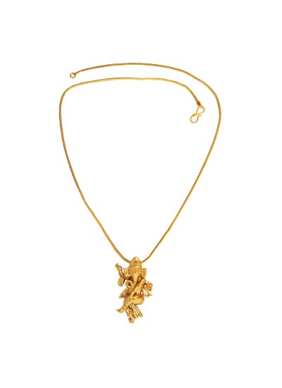 Gold Plated Mini Dancing Ganesha/Ganpati Pendant With Chain For Men 