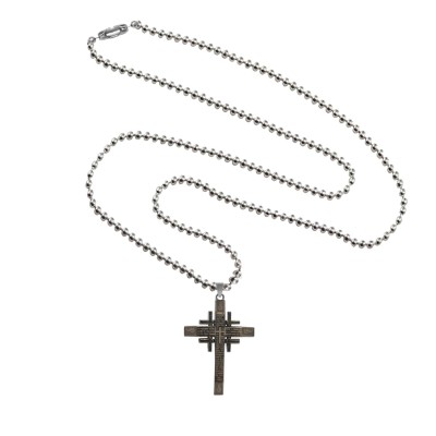 Menjewell Sterling Stainless Steel Gray Antique Jesus Christ Cross Pendant For Men & Boy