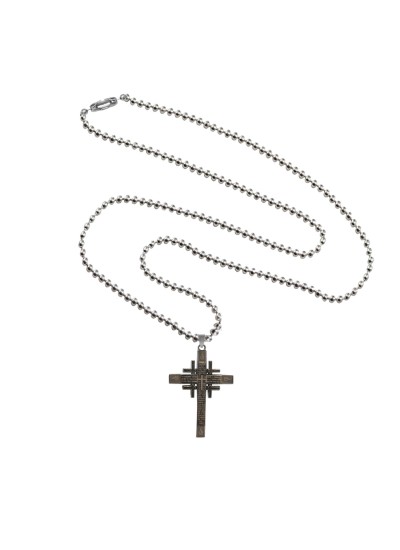 Menjewell Sterling Stainless Steel Gray Antique Jesus Christ Cross Pendant For Men & Boy