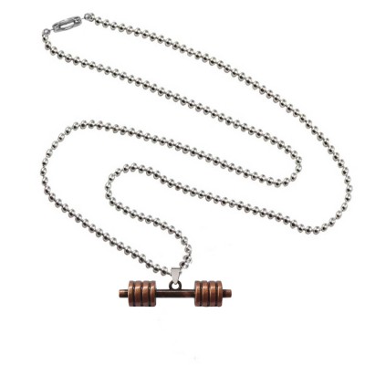 Menjewell Brown:Silver Stack Plate Dumbbell  Pendant For Men & Boys