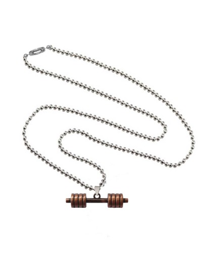 Menjewell Brown:Silver Stack Plate Dumbbell  Pendant For Men & Boys