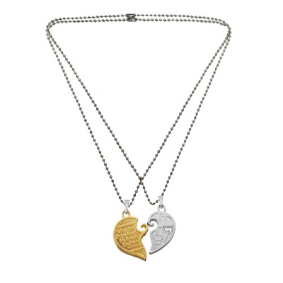 Menjewell Gold::Silver Design Couple Broken Heart Dual Pendants