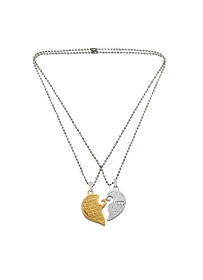 Menjewell Gold::Silver Design Couple Broken Heart Dual Pendants