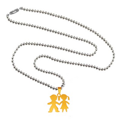 Menjewell Silver:Gold Antique Finish Girl & Boy Pendant