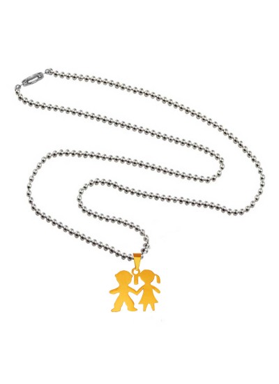 Menjewell Silver:Gold Antique Finish Girl & Boy Pendant