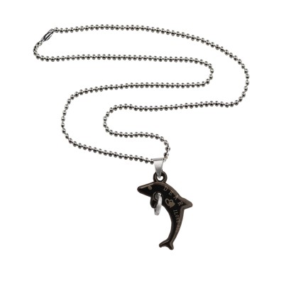 Menjewell Grey::Silver "I Love You"Dolphin Fish With Ring Pendant For Men & Boy