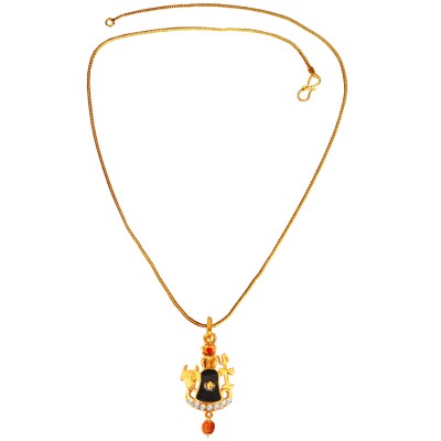 Gold:Brown Rudraksha Studded Lord Shiva Gold Plated Shivlingm & Trishul Pendant With Chain