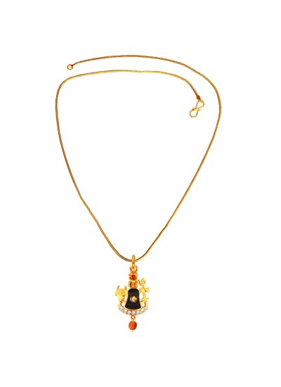 Gold:Brown Rudraksha Studded Lord Shiva Gold Plated Shivlingm & Trishul Pendant With Chain