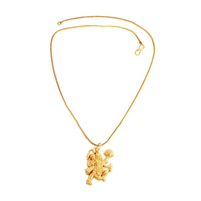 Menjewell Gold Plated Pawan Putra Hanuman/ Bajrang Bali Pendant With Chain For Men