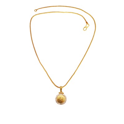 Menjewell Gold Plated Stone Studded Om Pendant With Chain For Men