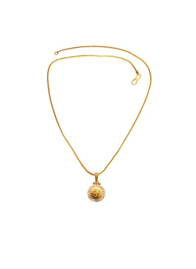 Menjewell Gold Plated Stone Studded Om Pendant With Chain For Men
