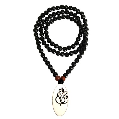 Shri Ganesha Pendant With Black Onyx Beads Mala