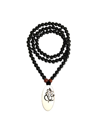 Shri Ganesha Pendant With Black Onyx Beads Mala