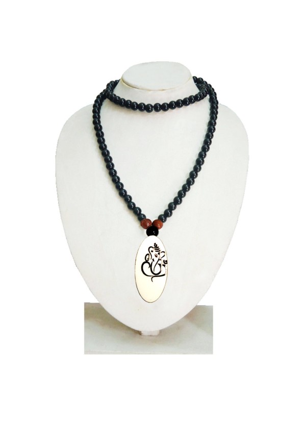 Shri Ganesha Pendant With Black Onyx Beads Mala