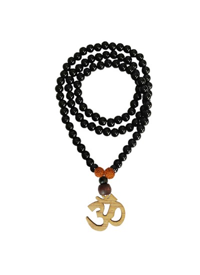 OM Locket With Crystal Onyx Mala