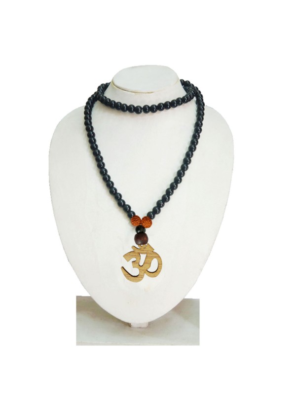 OM Locket With Crystal Onyx Mala