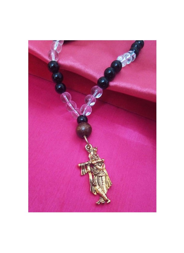 Krishna Pendant With Crystal With Black Onyx Beads Mala