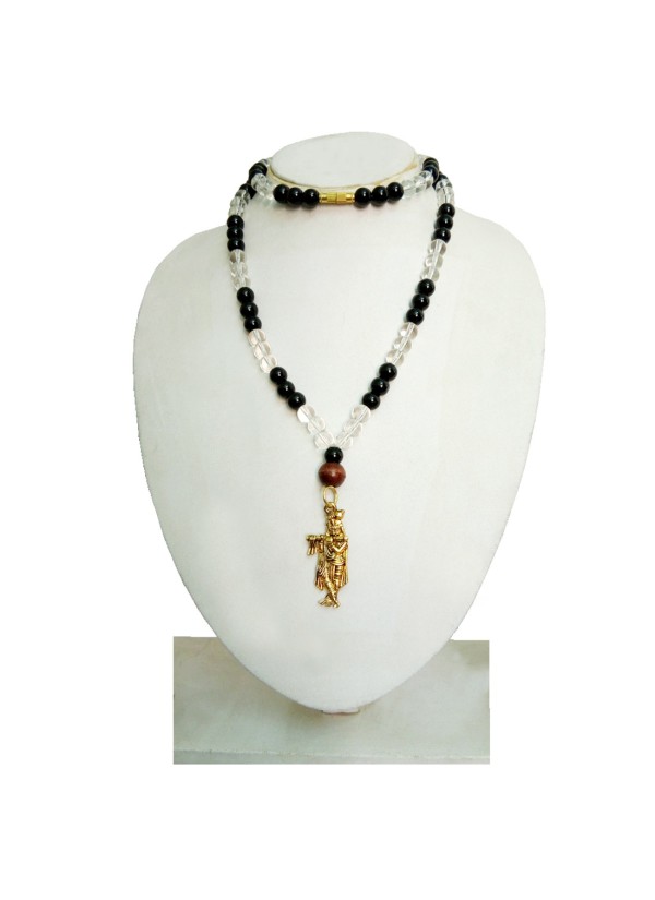 Krishna Pendant With Crystal With Black Onyx Beads Mala