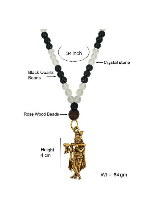 Krishna Pendant With Crystal With Black Onyx Beads Mala