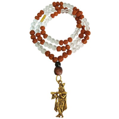 Shri Krishna Pendant With Rudraksha Mala Wood, Stone, Brass Pendant