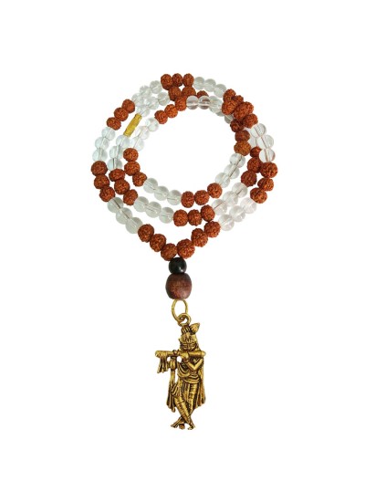 Shri Krishna Pendant With Rudraksha Mala Wood, Stone, Brass Pendant