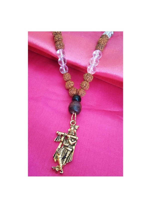 Shri Krishna Pendant With Rudraksha Mala Wood, Stone, Brass Pendant