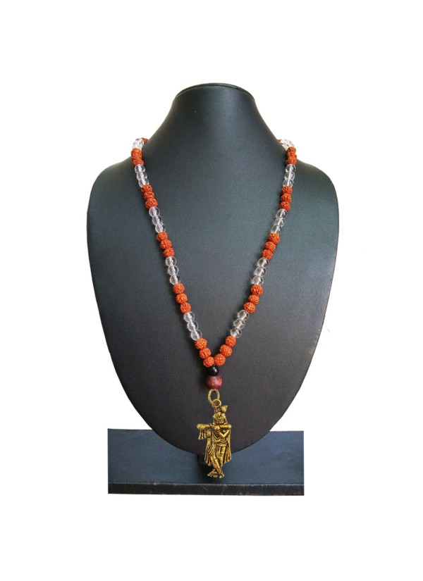 Shri Krishna Pendant With Rudraksha Mala Wood, Stone, Brass Pendant