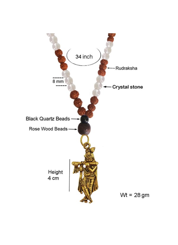 Shri Krishna Pendant With Rudraksha Mala Wood, Stone, Brass Pendant