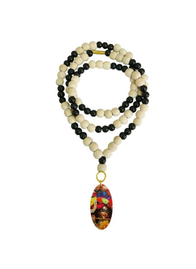 Bal Gopal Krishna Pendant With White Tulsi Beads, Black Onyx Beads Mala Wood, Stone Pendant