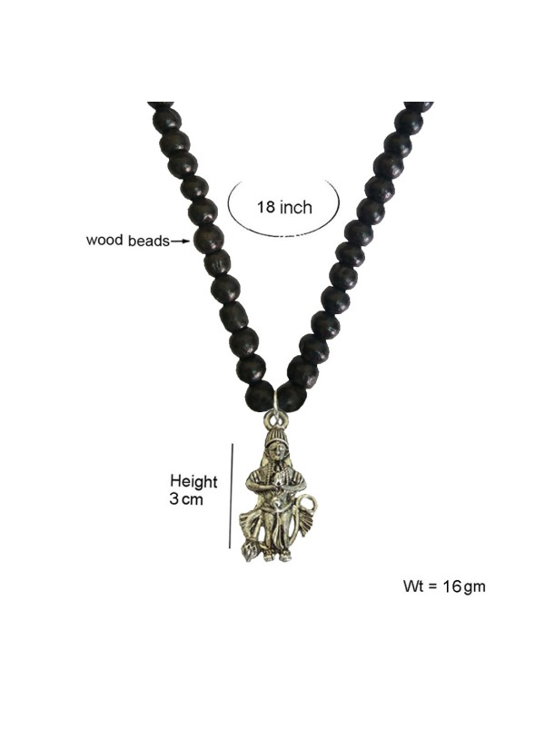 Pawan Putra Hanuman Bajrang Bali, With Wood Beads Mala Beads Alloy, Wood Pendant