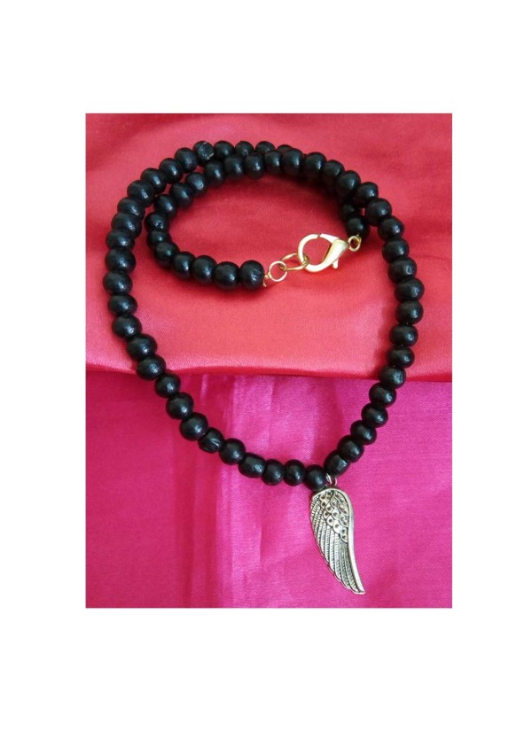 Bird Wing Pendant With Wood Beads Mala Beads Alloy, Wood Pendant