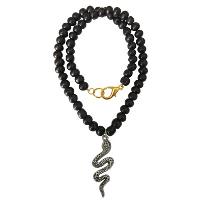 Snake Pendant With Wood Beads Mala Beads Alloy, Wood Pendant