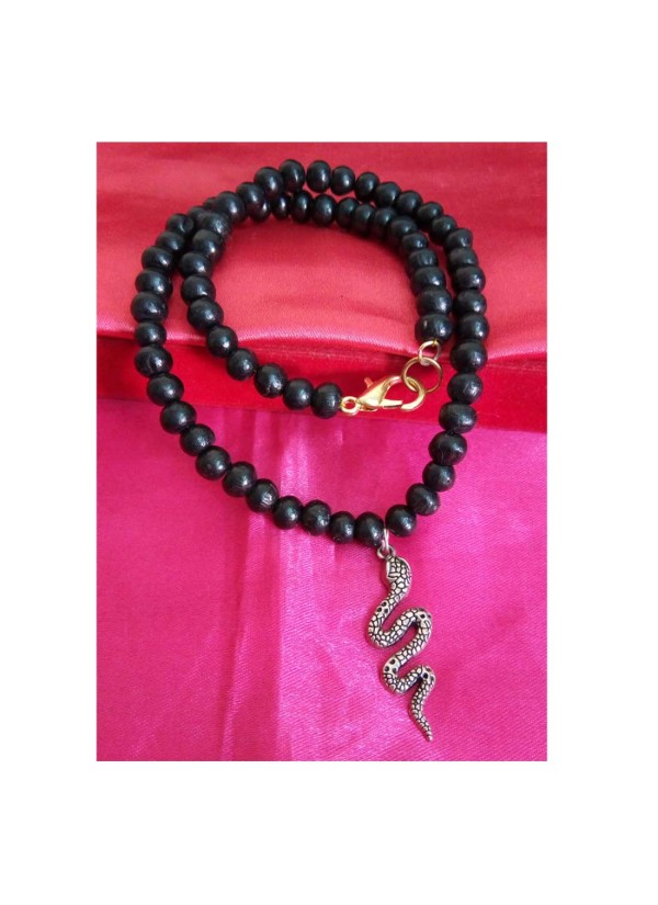 Snake Pendant With Wood Beads Mala Beads Alloy, Wood Pendant