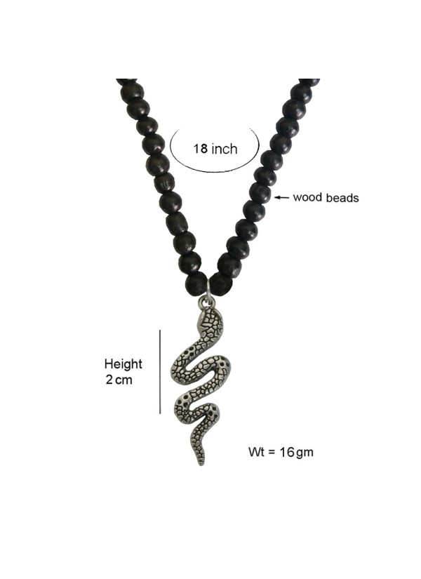 Snake Pendant With Wood Beads Mala Beads Alloy, Wood Pendant