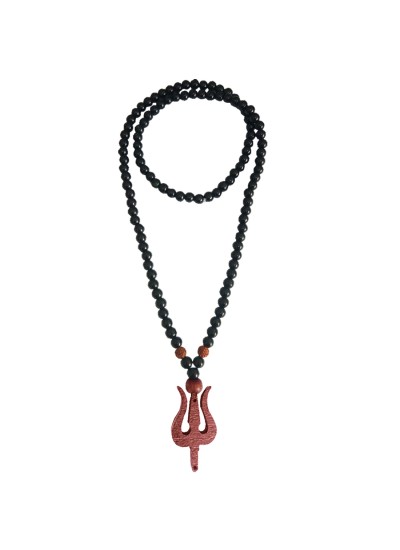 Shiva Trishul Onyx Beads Mala