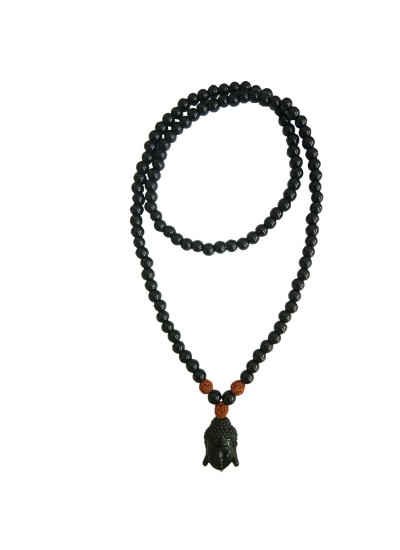 Buddha Face Black Beads Mala