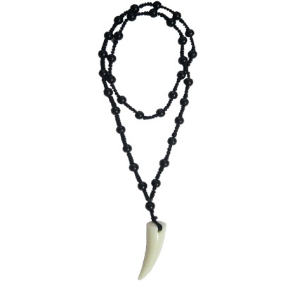 Menjewell Fantastic Collection Black::White Artificially Design Elephant Tusk Fashion Pendant With black beads Mala For Men 