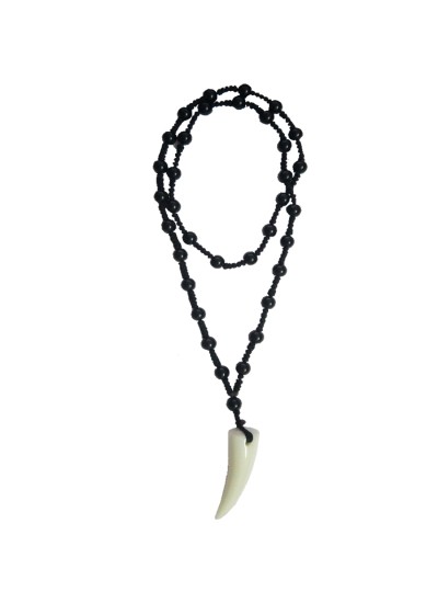 Menjewell Fantastic Collection Black::White Artificially Design Elephant Tusk Fashion Pendant With black beads Mala For Men 