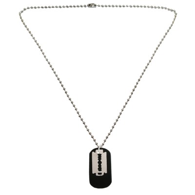 Menjewell New Collection Black::Silver Cool Razor Blade Dog Tag Design Pendant