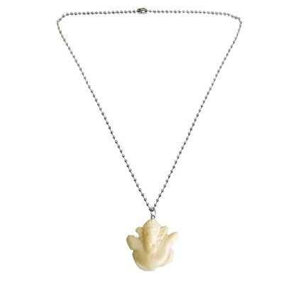 Menjewell New Collection White::Silver Lord White Cream Ganesha Design Pendant