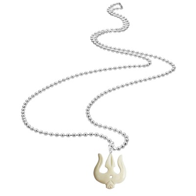 Menjewell Wood Collection White::Silver Lord Shiv Trishul White Cream Design Shivling and Lord Shiva Pendant