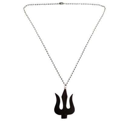 Menjewell Wood Collection Black::Silver Lord Shiv Trishul Design Shivling and Lord Shiva Pendants