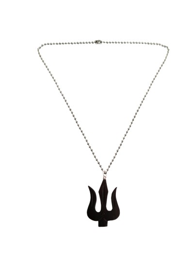 Menjewell Wood Collection Black::Silver Lord Shiv Trishul Design Shivling and Lord Shiva Pendants
