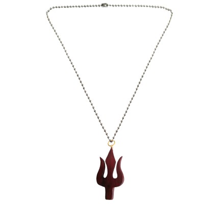 Menjewell Wood Collection Brown::Silver Lord Shiv Trishul Design Shivling and Lord Shiva Pendant