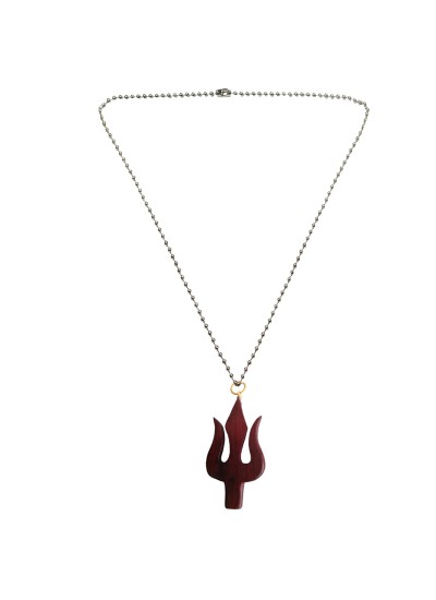 Menjewell Wood Collection Brown::Silver Lord Shiv Trishul Design Shivling and Lord Shiva Pendant