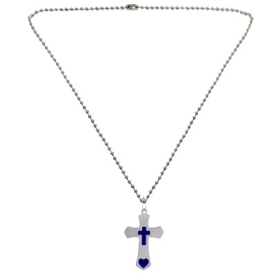 Menjewell Blue::Silver Jesus Christ Cross Cut Out Dog Tag Pendant For Boys & Men