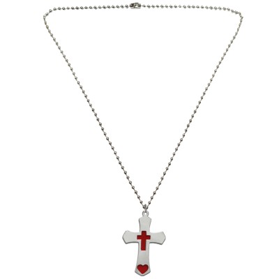 Menjewell Red::Silver Jesus Christ Cross Cut Out Dog Tag Pendant For Boys and Mens